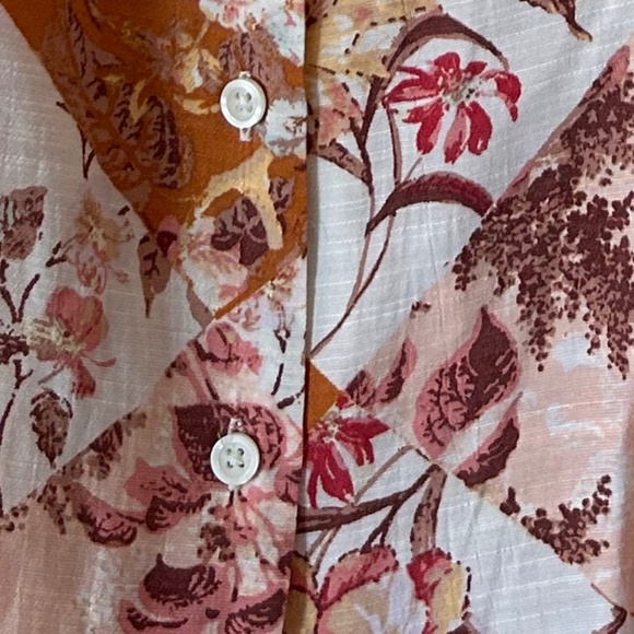 LC Lauren Conrad Button Down Tie Sleeve Square Neck Quilt Patch Floral Blouse - Picture 12 of 16
